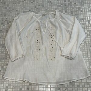 Joie Embroidered White Sheer Peasant Blouse